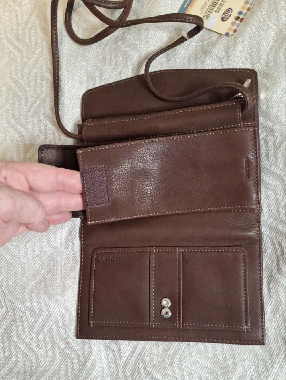 Fossil Brown Pebbled Leather Crossbody Wallet